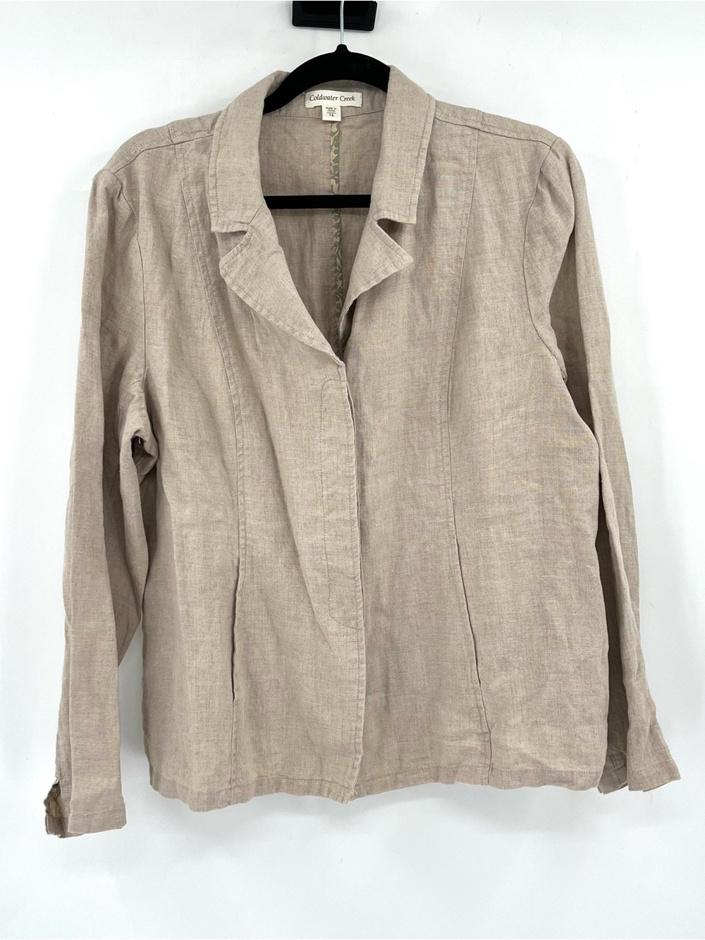 COLDWATER CREEK 100% Linen Blazer Jacket Tan Beige Long Sleeve 16 Lagenlook Art